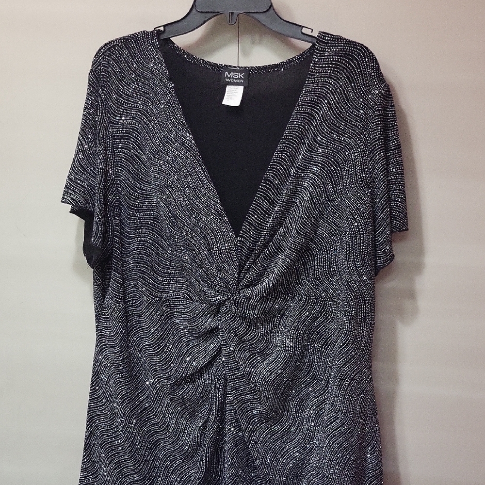 BLACK RHINESTONE BLOUSE, 3X BY MSK WOMEN